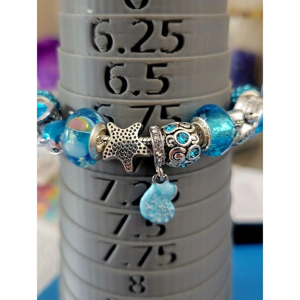 NWT S925 Pandora Style Charm Bracelet Nautilus Shell, Aqua Blue Ocean Charms - Picture 2 of 9